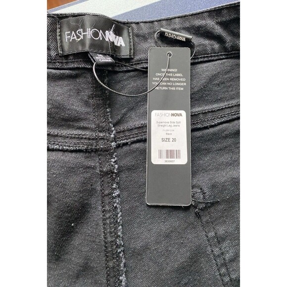 Fashion SuperNova Jean Womens 20 Side‎ Split Black Y2K Denim Straight Leg - Picture 10 of 13
